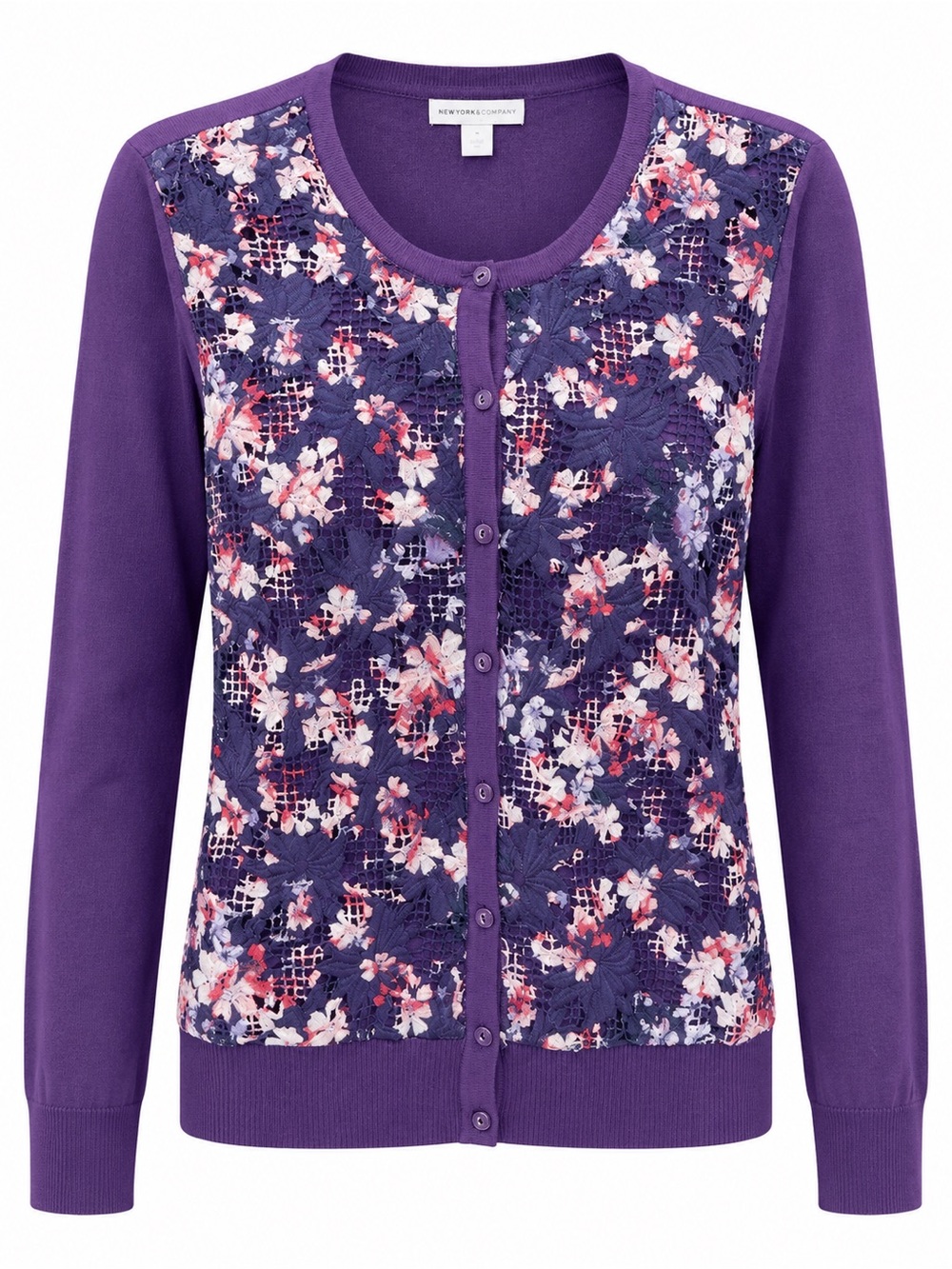 New York & Company NWT purple floral lace cardigan, medium